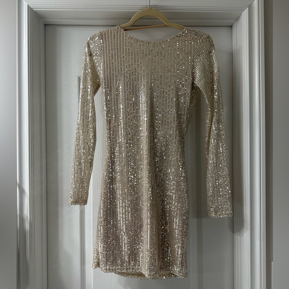 Nasty Gal beige sequin mini dress. Size S